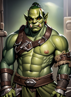 1man abs bara bare_pectorals bulge chest_hair chest_harness colored_skin green_skin harness large_pectorals male_focus monster_man muscular muscular_male navel nipples orc pectorals piercing pointy_ears red_eyes solo stomach topless_male veins // 904x1240 // 1.2MB