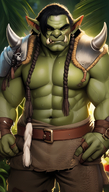 1man abs bara chest_hair colored_skin ear_piercing earrings facial_hair fangs fingerless_gloves gloves goblin green_skin jewelry large_pectorals male_focus monster_man muscular muscular_male navel nipples nose_piercing orc pectorals piercing pointy_ears solo stomach tusks // 800x1408 // 1.4MB