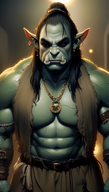 1man abs beard earrings facial_hair fur_collar fur_trim jewelry link male_focus muscular necklace orc pointy_ears solo // 800x1408 // 1.1MB