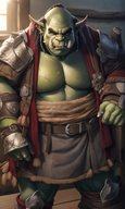 1man abs beard belt draph facial_hair horns male_focus muscular orc pectorals pointy_ears red_eyes solo // 840x1408 // 1.4MB