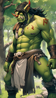 1man abs bara colored_skin feet_out_of_frame forest furry_male grass horns large_pectorals loincloth long_hair male_focus muscular muscular_male nature navel nipples orc outdoors pectorals pelvic_curtain pointy_ears solo stomach tattoo thick_thighs thighs tree tree_stump tribal // 800x1408 // 1.4MB