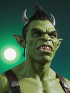 1man fangs full_moon green_background green_theme horns male_focus moon nose pointy_ears realistic solo teeth // 928x1240 // 1.3MB