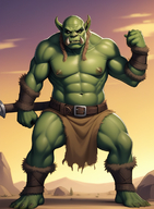 1man abs bara bare_pectorals belt bulge chest_hair colored_skin fighting_stance full_body fur-trimmed_boots fur-trimmed_cape fur-trimmed_gloves fur-trimmed_jacket fur-trimmed_legwear fur_collar fur_trim green_skin large_pectorals male_focus muscular muscular_male navel nipples orc pectorals solo stomach thick_thighs thighs weapon // 864x1176 // 966.3KB
